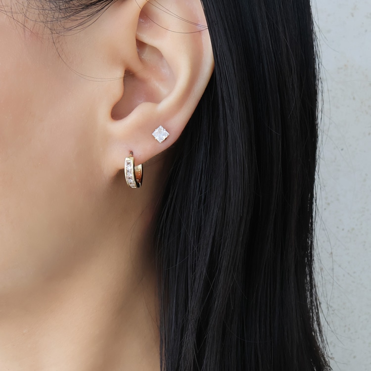 P-1240) キュービックジルコニア×フープセットピアス / ステンレス