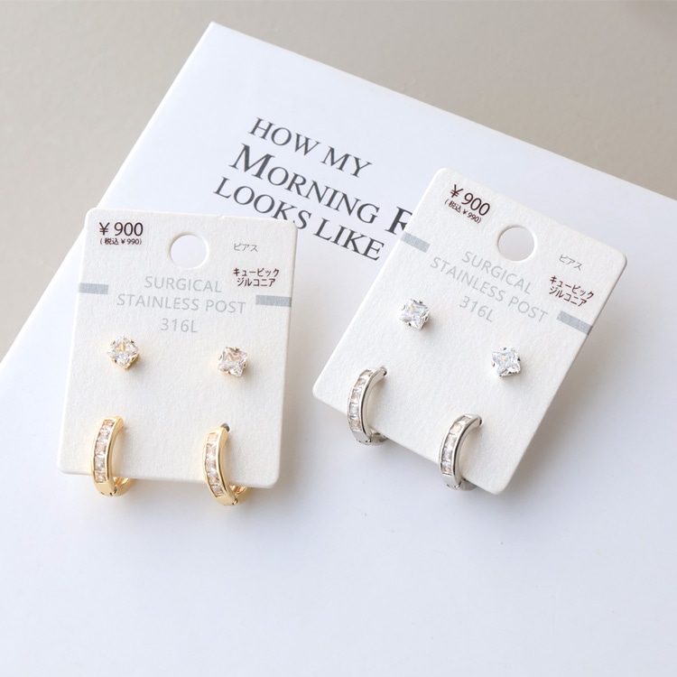 P-1240) キュービックジルコニア×フープセットピアス / ステンレス