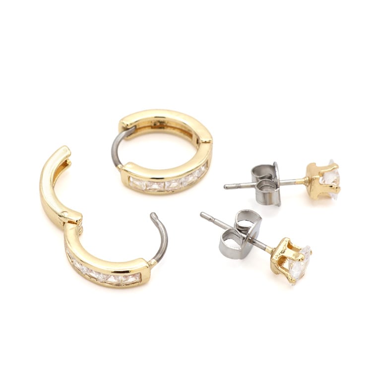 P-1240) キュービックジルコニア×フープセットピアス / ステンレス