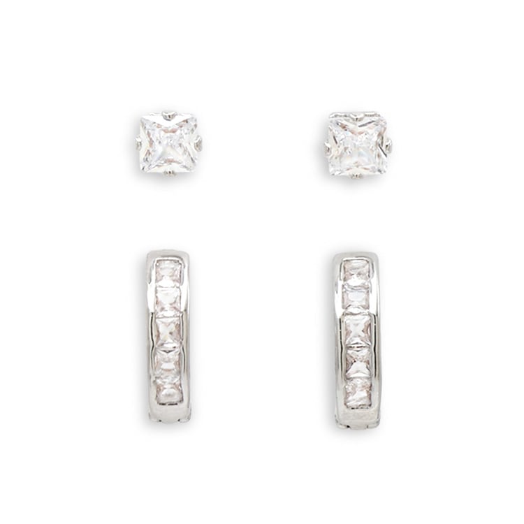 P-1240) キュービックジルコニア×フープセットピアス / ステンレス