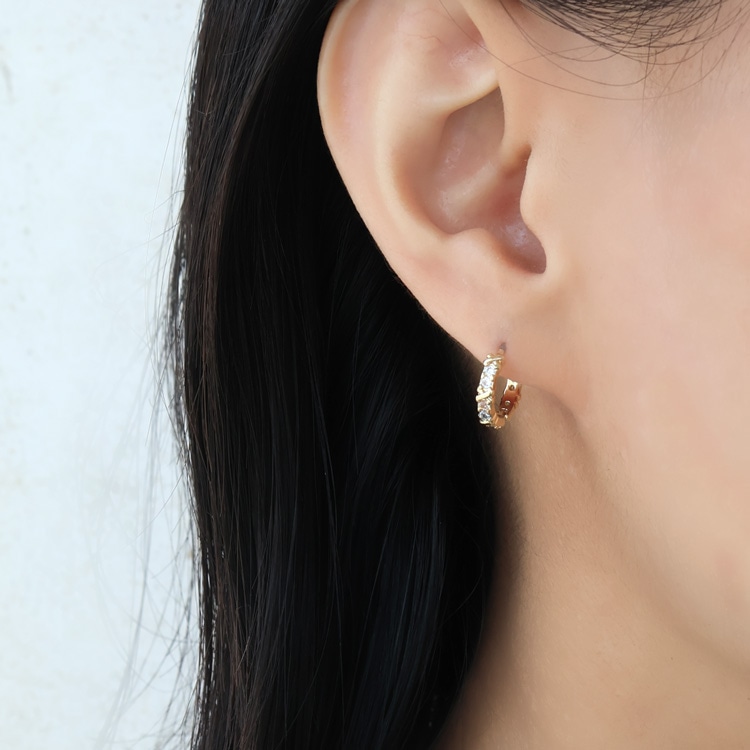 P-1243) フープ＆一粒セットピアス / キュービックジルコニア