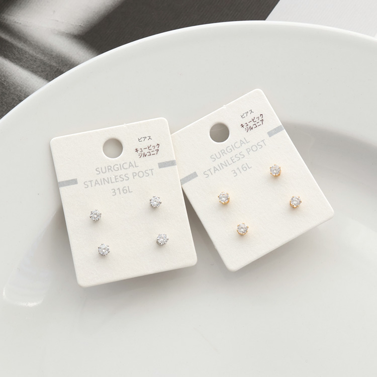 P-1216) 1粒ビジューセットピアス / ステンレス / キュービック