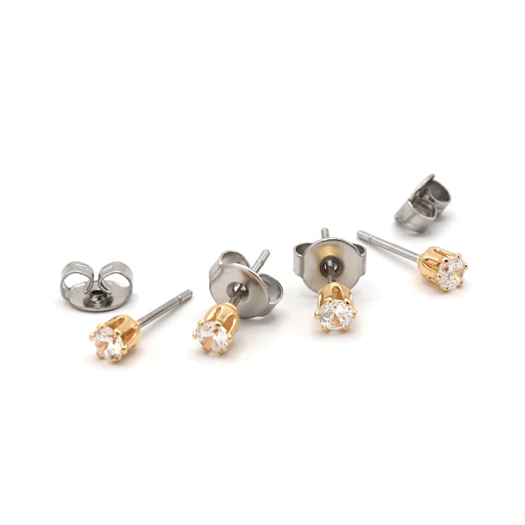 P-1216) 1粒ビジューセットピアス / ステンレス / キュービック