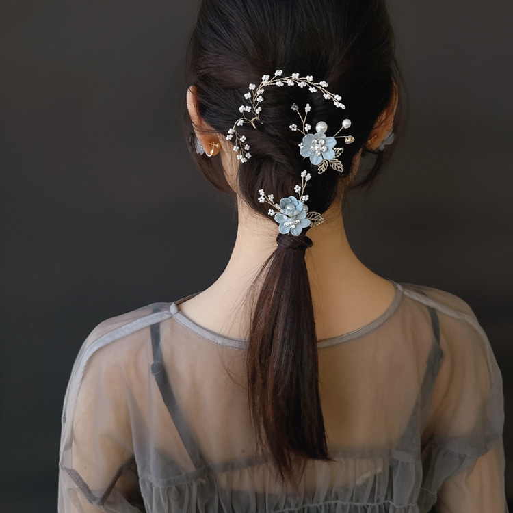 K-269) ヘッドドレス / ナチュラルフラワー×パール / 3pcs | ビーズ