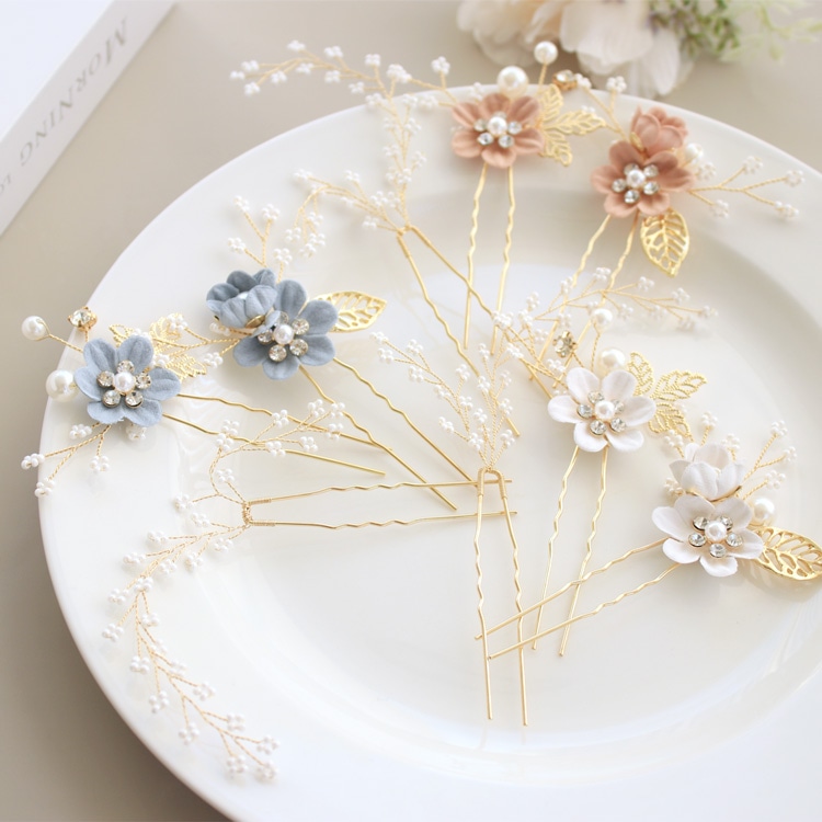 K-269) ヘッドドレス / ナチュラルフラワー×パール / 3pcs | ビーズ