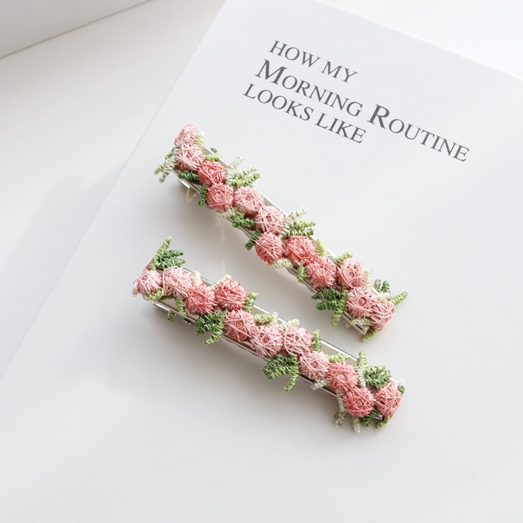 C-421) フラワー刺繍セットクリップ | ビーズ・パーツなどの