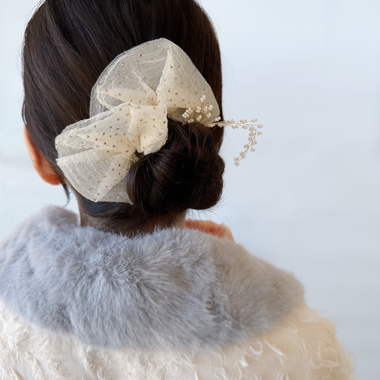 K-267) ヘッドドレス / チュール×パール / 3pcs | ビーズ・パーツなど