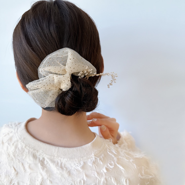 K-267) ヘッドドレス / チュール×パール / 3pcs | ビーズ・パーツなど