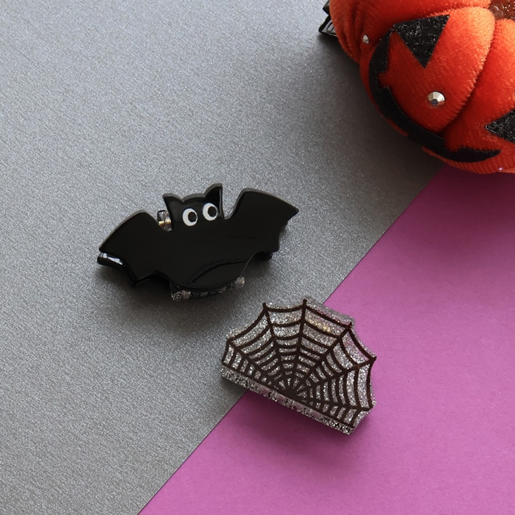 V-750) ハロウィンミニバンスクリップセット / コウモリ＆蜘蛛の巣