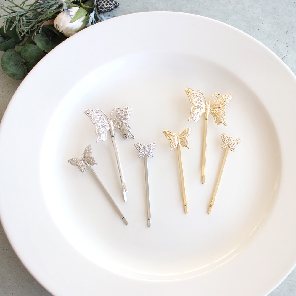 C-338) バタフライモチーフセットピン | ビーズ・パーツなどの