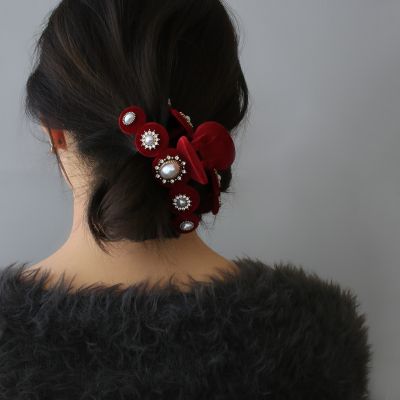 mV-12] クラシカルベロア×ビジューバンスクリップ | ビーズ・パーツ