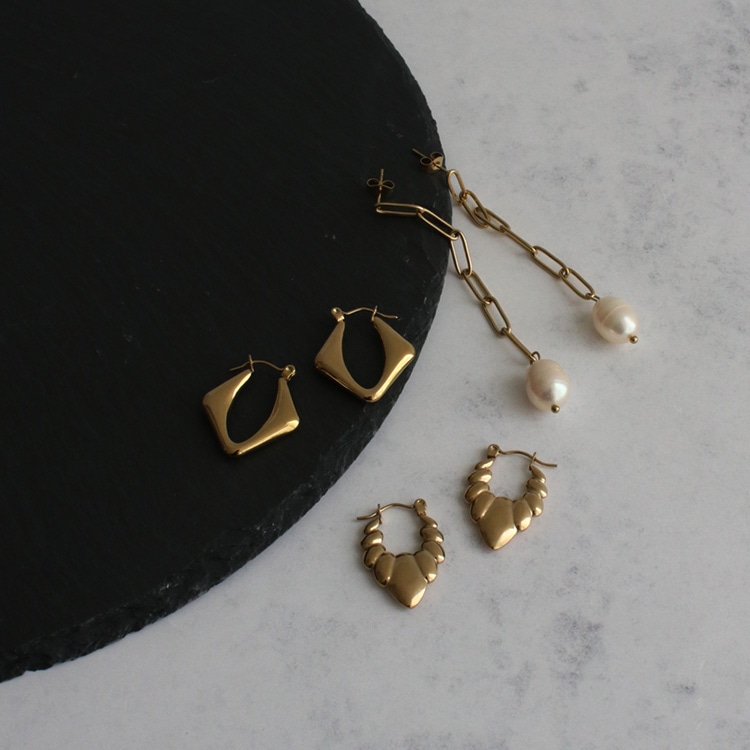 mP-6] リーフフープピアス / ステンレス | ビーズ・パーツなどの