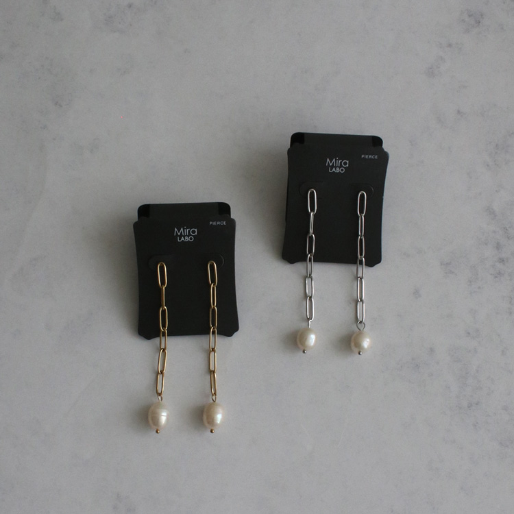 mP-5] 淡水パールチェーンピアス / ステンレス | ビーズ・パーツなどの