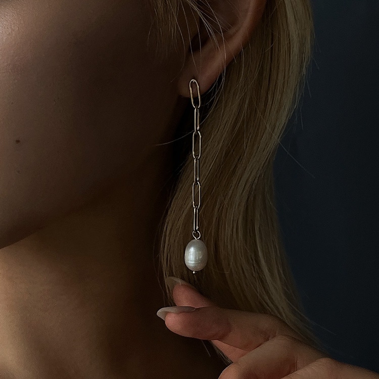 mP-5] 淡水パールチェーンピアス / ステンレス | ビーズ・パーツなどの