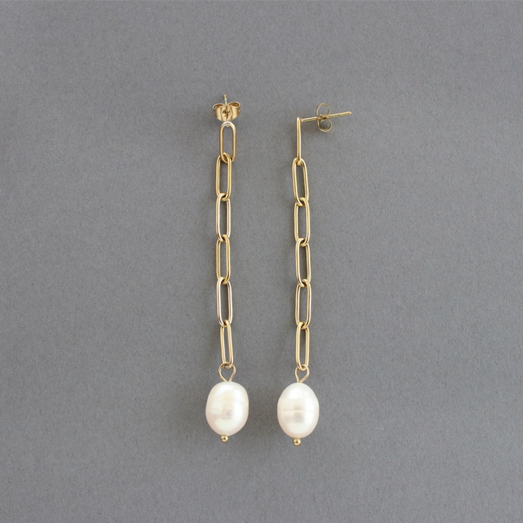 mP-5] 淡水パールチェーンピアス / ステンレス | ビーズ・パーツ