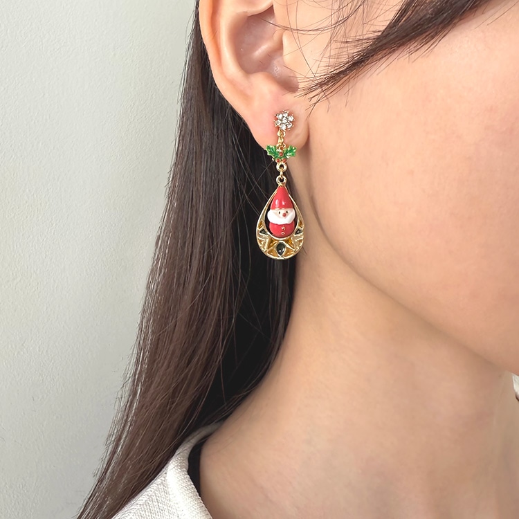 NO.531 ピアス　イヤリング　チャーム　手染めビーズ　クリスマス チャーム / サンタクロース（エポ入） / RD・G5 | ビーズ・パーツなど
