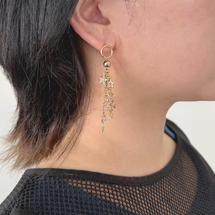 オータムジャスパー と スターチャーム の フープイヤリング ハンドメイド デザインチャーム / 星 / R ｜アクセサリーチャーム・ハンドメイド