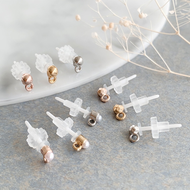 専用出品 白玉対策用アクセサリー セラミックポストピアス（ニッケルフリー 丸玉・縦カン） R 3mm槌目丸