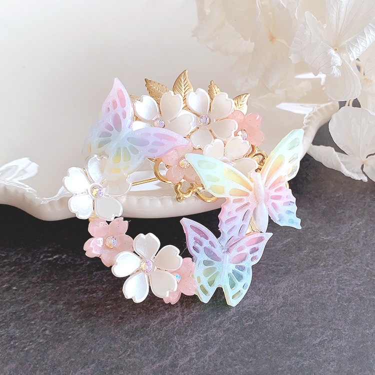 No.29レジン ヘアクリップ ハンドメイド リボン 桜 花 （【100円
