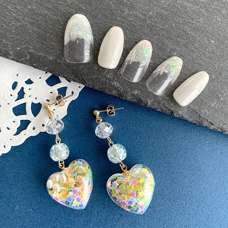 星の流れ ハート レジン ヘアゴム 星の流れ ハート レジン ヘアゴム 受注制作】色選べる ダイヤモンド