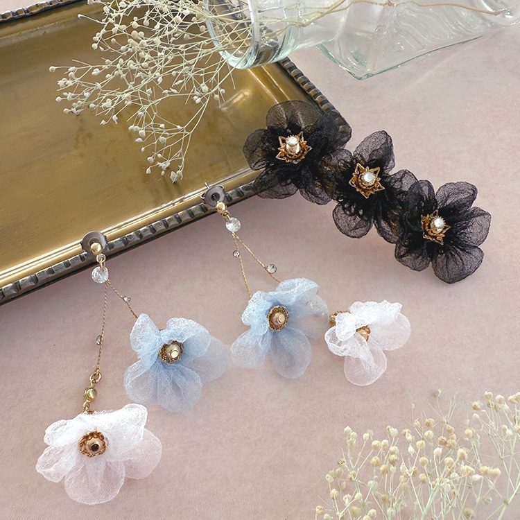 オーガンジーフラワー WH ｜服飾素材・ハンドメイドパーツ【パーツ