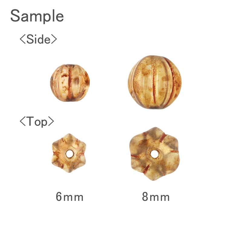 チェコビーズ スジ入り丸玉 エメラルド×トパーズ 約6mm｜チェコガラス