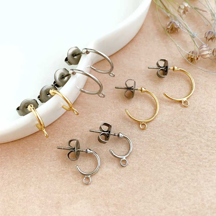 チタンポスト＆キャッチピアス（フープ約12mm カン付） R