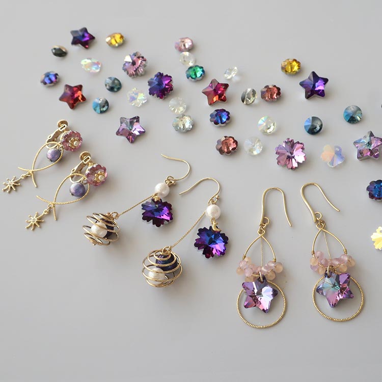 カットガラス 雪の結晶（トップホール） CR（オーロラ） 約10mm