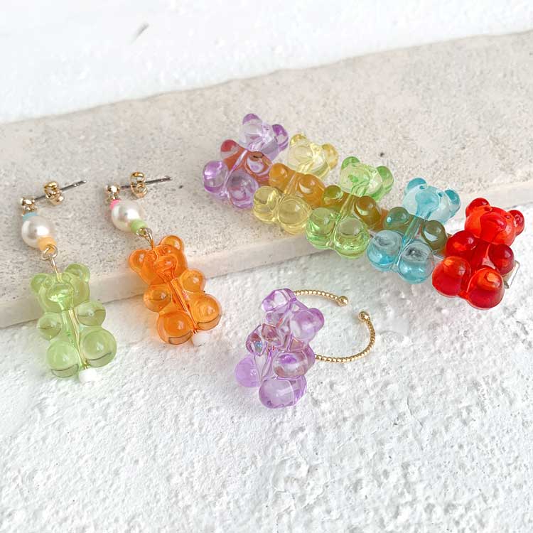 アクリル ベアビーズ（縦穴） ミックス（MA） 約18×12mm｜樹脂素材