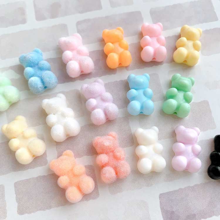 アクリル ベアビーズ フロッキー（縦穴） ミックス（MA） 約18×12mm