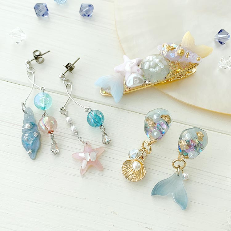 シリコンレジン型 / マリンモチーフ ヒトデ・シェル・フィン | ビーズ