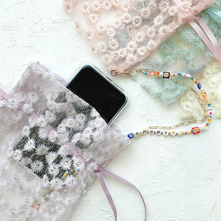 刺繍フラワーレース巾着ギフトバッグ / BE | ビーズ・パーツなどの