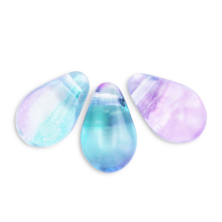 チェコ ドロップ アクア×グレープ 約6×4mm｜チェコガラスビーズ