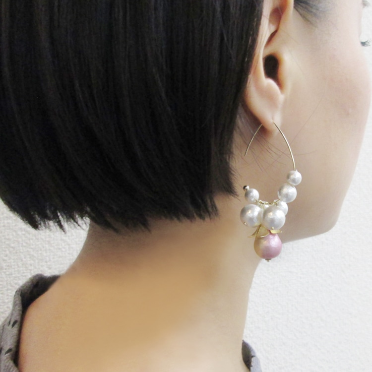 コットンパール(しずく・縦穴） ホワイト 約16×12mm｜パール素材