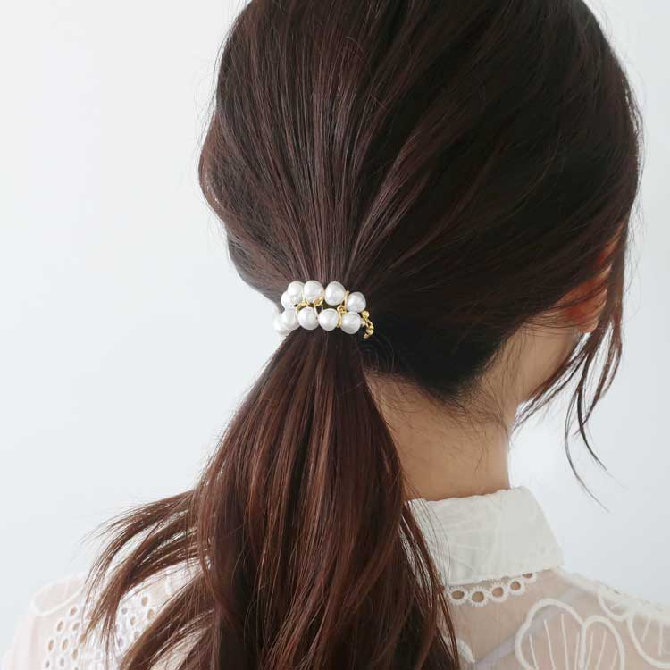 バロックパールのヘアゴムとビジューバレッタ | ビーズ・パーツなどの