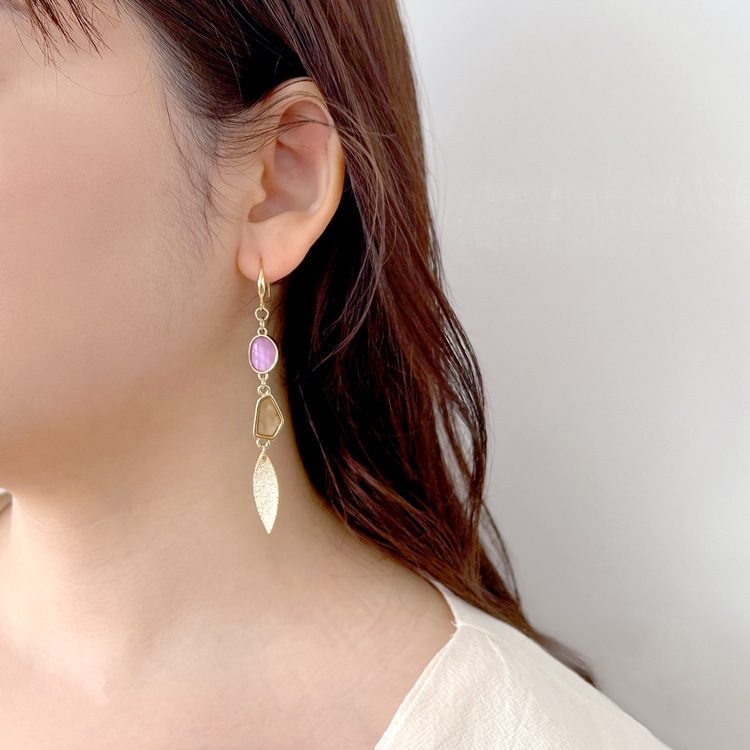 シェル封入つなぎパーツのネックレスとピアス | ビーズ・パーツなどの