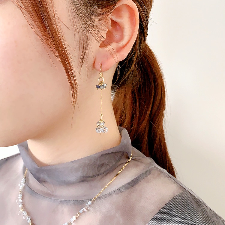 カットガラスしずくネックレスとシャンデリアピアス | ビーズ