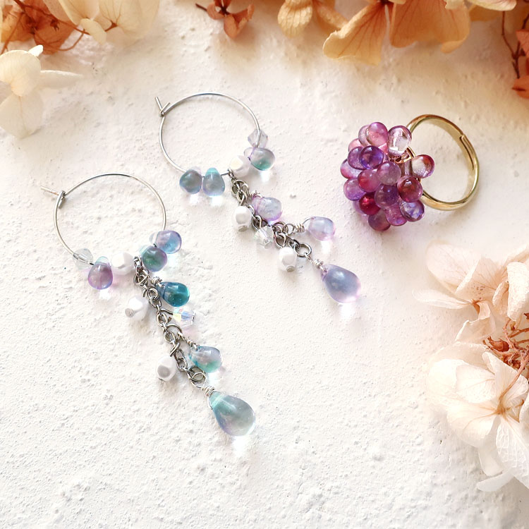 チェコ ドロップ アクア×グレープ 約9×6mm｜チェコガラスビーズ